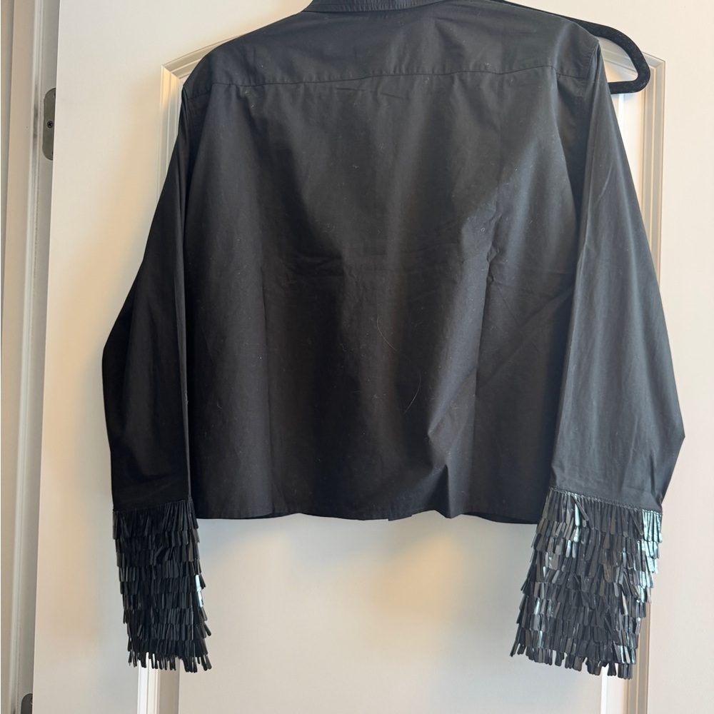 J. Crew Black Cropped Shirt with Sequin Cuffs - Picture 5 of 8